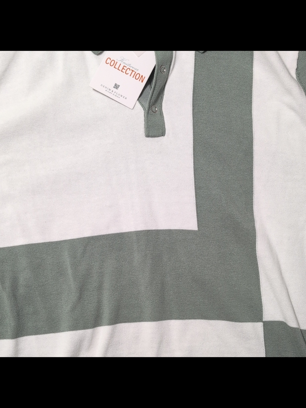 Denim & Flowers White and Sage Green Stripe Polo